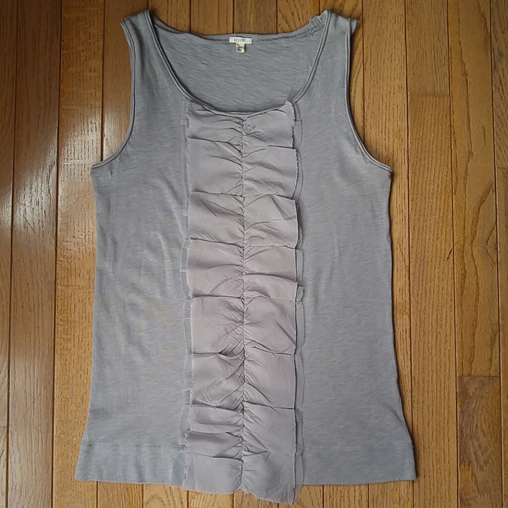 J.Crew Gray Ruffle Cotton Tank